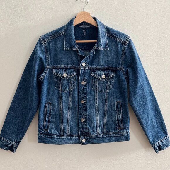 GAP Girls Classic Cotton Icon Denim Jacket, Medium Wash, Size XXL - Picture 1 of 9